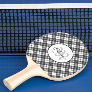 Pala De Ping Pong Patrón de Tartán Navidades Monograma blanco negro