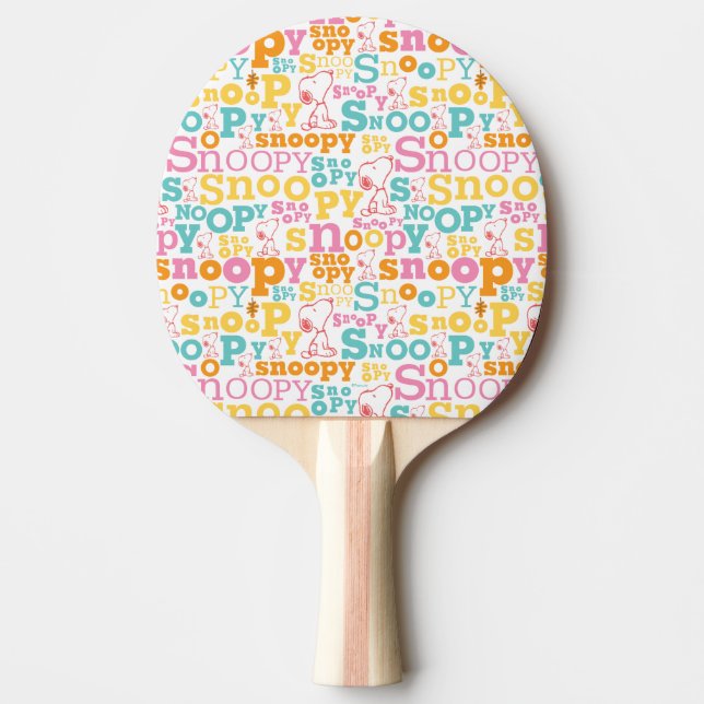Pala De Ping Pong Patrón de texto Snoopy Pastel (Anverso)
