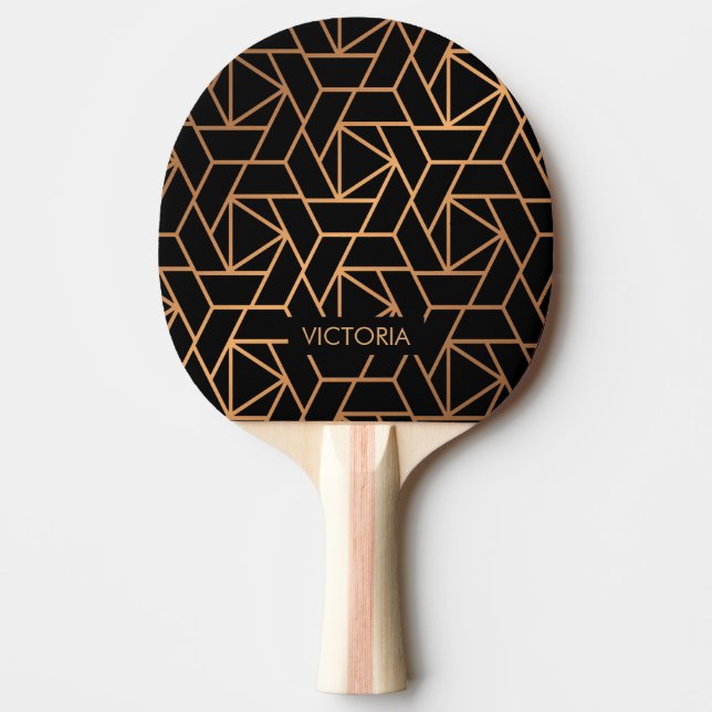 Pala De Ping Pong Patrón elegante negro y dorado (Anverso)