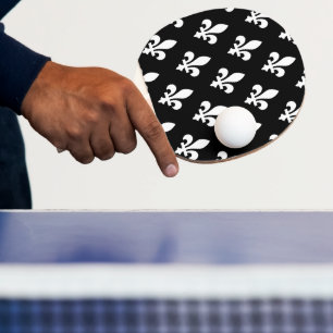 Pala De Ping Pong Patrón Fleur de Lis, francés real, blanco sobre ne