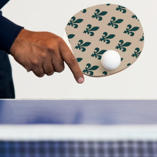 Pala De Ping Pong Patrón Fleur de Lis, verde francés real en crema