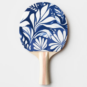 Pala De Ping Pong Patrón floral acuarela botánica azul