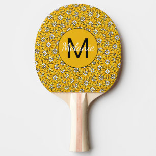 Pala De Ping Pong Patrón floral amarillo brillante personalizado