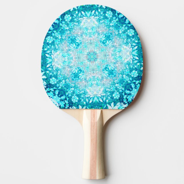 Pala De Ping Pong Patrón floral azul turquesa Aqua (Anverso)