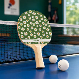Pala De Ping Pong Patrón floral Boho Daisy verde Nombre 