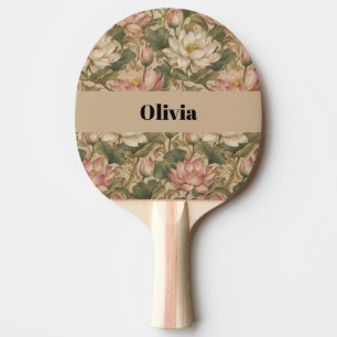 Pala De Ping Pong Patrón floral botánico de loto de agua vintage