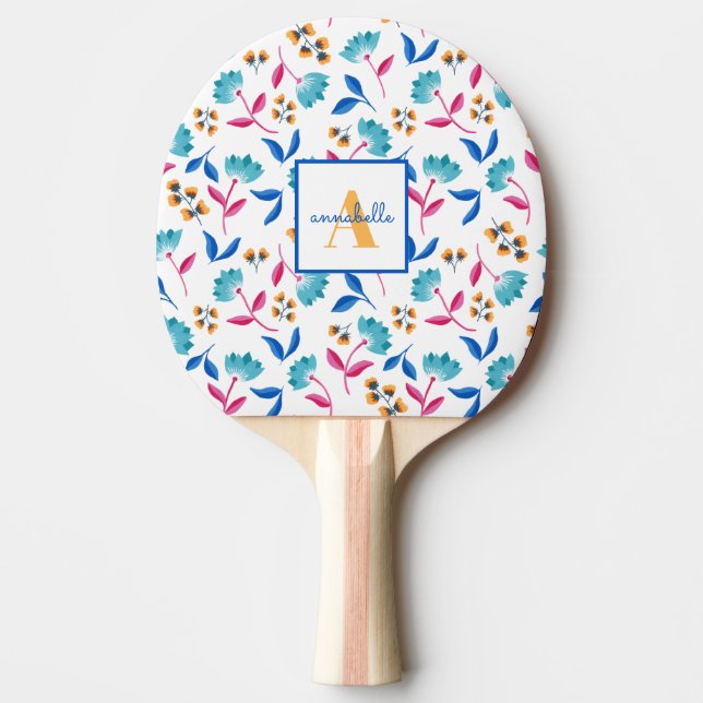 Pala De Ping Pong Patrón floral de arte folclórico monogramado (Anverso)