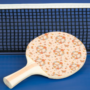 Pala De Ping Pong Patrón floral de paz naranja