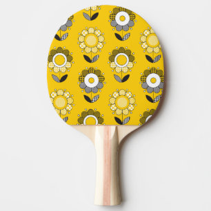 Pala De Ping Pong Patrón floral folicular amarillo simple