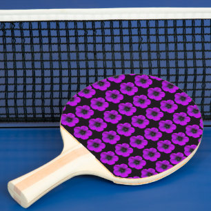 Pala De Ping Pong Patrón floral morado de geranio en negro
