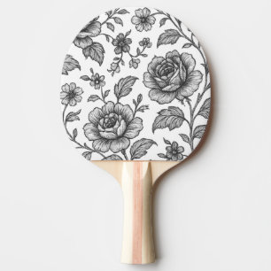 Pala De Ping Pong Patrón floral Rosa de época