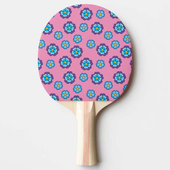 Pala De Ping Pong Patrón floral rosa violeta azul (Anverso)