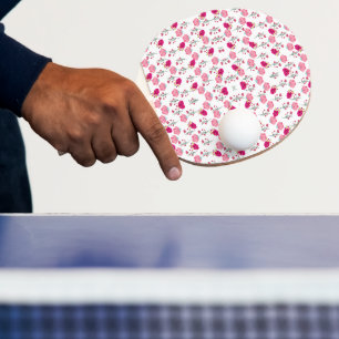 Pala De Ping Pong Patrón floral simétrico de jardín en rosa rojo y r