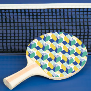 Pala De Ping Pong Patrón geométrico abstracto de amarillo verde azul