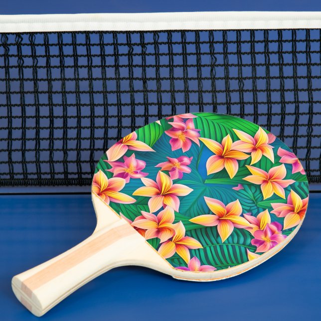 Pala De Ping Pong Patrón hawaiano de flores tropicales (in situ)