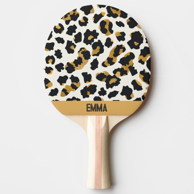 Pala De Ping Pong Patrón leopardo en fondo blanco (Anverso)