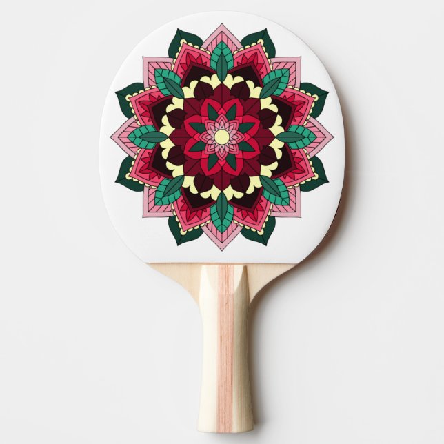 Pala De Ping Pong Patrón Mandala 02 en rosa profundo (Anverso)