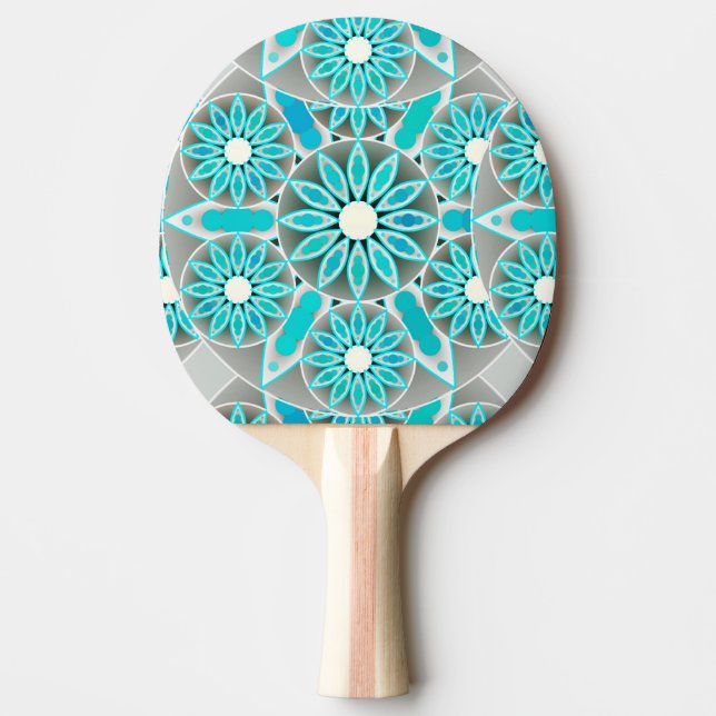 Pala De Ping Pong Patrón Mandala, turquesa, gris plateado y blanco (Anverso)