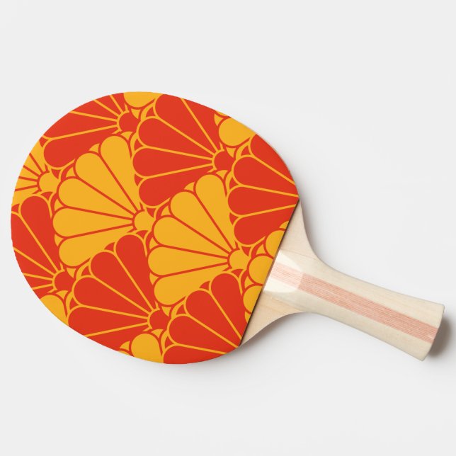 Pala De Ping Pong Patrón Mon de Kiku Chrysanthemum de amarillo rojo  (Lateral)