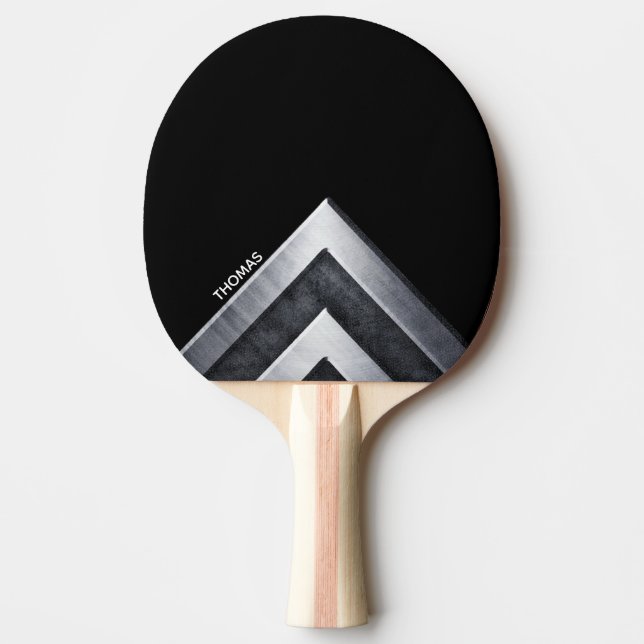 Pala De Ping Pong Patrón Negro Y Metalizado Monogramado (Anverso)