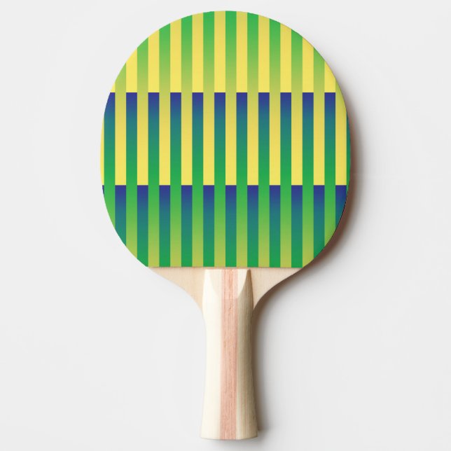 Pala De Ping Pong Patrón rayado azul amarillo verde (Anverso)