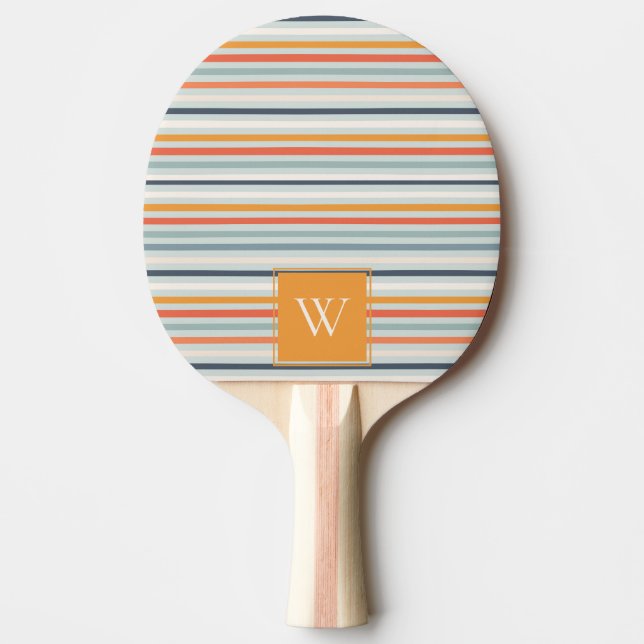 Pala De Ping Pong Patrón rayado de color azul ocre Naranja suave (Anverso)