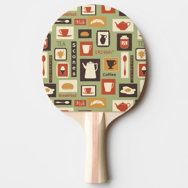 Pala De Ping Pong Patrón retro con platos de cocina para el desayuno (Anverso)