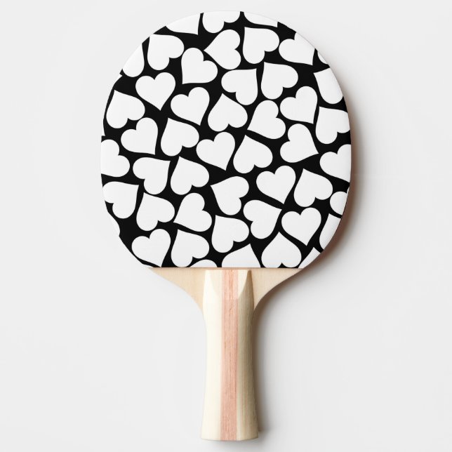 Pala De Ping Pong Patrón retro de corazón blanco y negro (Anverso)