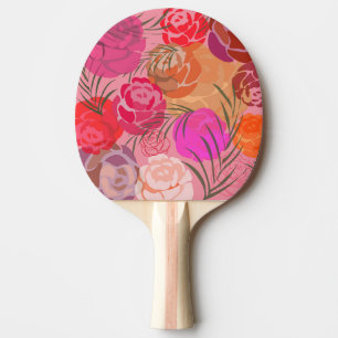 Pala De Ping Pong Patrón rosa con flores y plantas