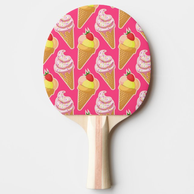 Pala De Ping Pong Patrón rosa de Kawaii con helado de fresa (Anverso)