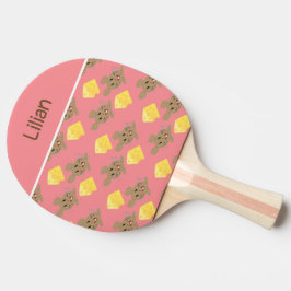 Pala De Ping Pong Patrón rosa de ratón y queso con nombre personaliz