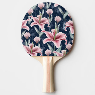 Pala De Ping Pong Patrón sin foco de flor rosa Lilly.