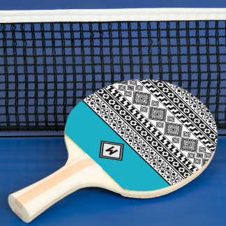 Pala De Ping Pong Patrón Tribal Polinesio Geométrico Blanco Negro