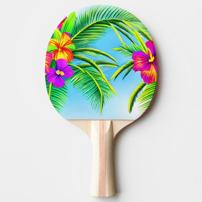 Pala De Ping Pong Patrón tropical hawaiano sin foco (Anverso)