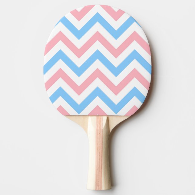 Pala De Ping Pong Patrón ZigZag de Chevron grande rosa, azul cielo,  (Anverso)