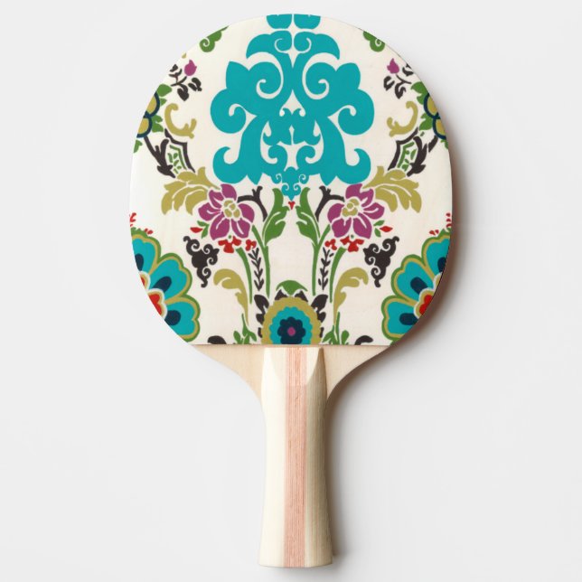 Pala De Ping Pong Patrones florales Damask Plum Turquoise (Anverso)