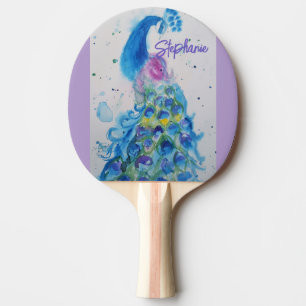 Pala De Ping Pong Pavo real elegante acuarela colores pastel para mu