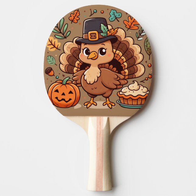 Pala De Ping Pong Pavo y calabaza Personalizado lindo Día de Acción  (Anverso)