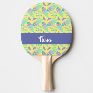 Pala De Ping Pong Peces coloridos pasteles en amarillo