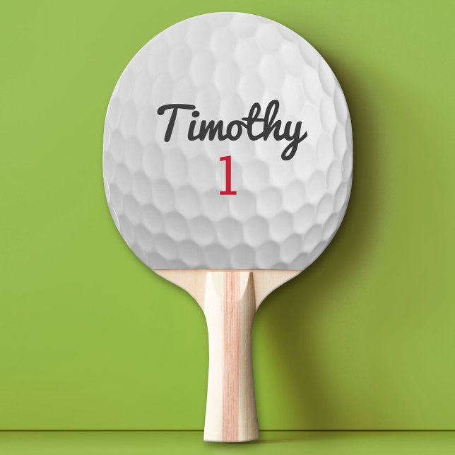 Pala De Ping Pong Pelota de golf con número rojo de nombre negro (Custom Ping Pong Paddle - Golf Ball)