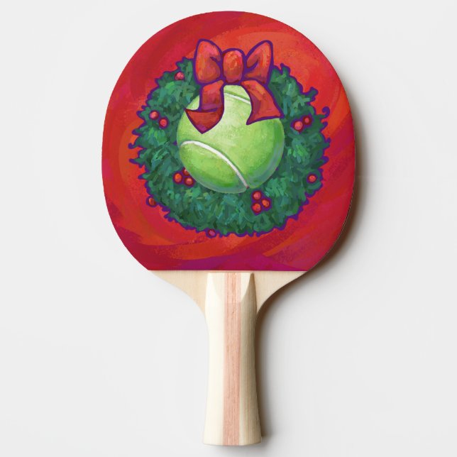 Pala De Ping Pong Pelota de tenis en Wreath sobre rojo (Reverso)
