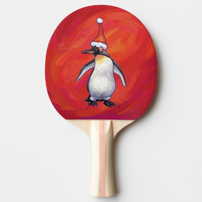 Pala De Ping Pong Penguin en Santa Hat en Red (Anverso)