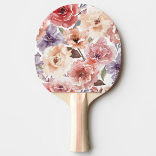 Pala De Ping Pong Peonía Floral Rosa Acuarela Atardecer Cálido