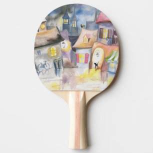 Pala De Ping Pong Pequeña ciudad en la noche