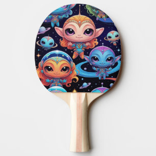 Pala De Ping Pong Pequeños alienígenas multicolores en el espacio