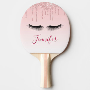 Pala De Ping Pong Perforaciones modernas de Purpurina rosado y pesta