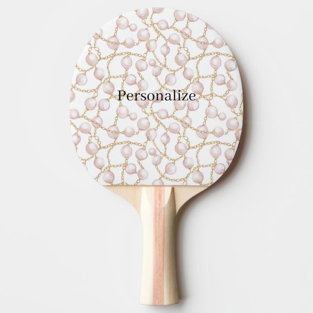 Pala De Ping Pong Perlas Rosadas Cadena de Oro   (Anverso)