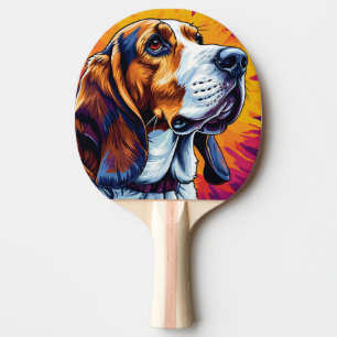 Pala De Ping Pong Perro Basset Hound con fondo colorido