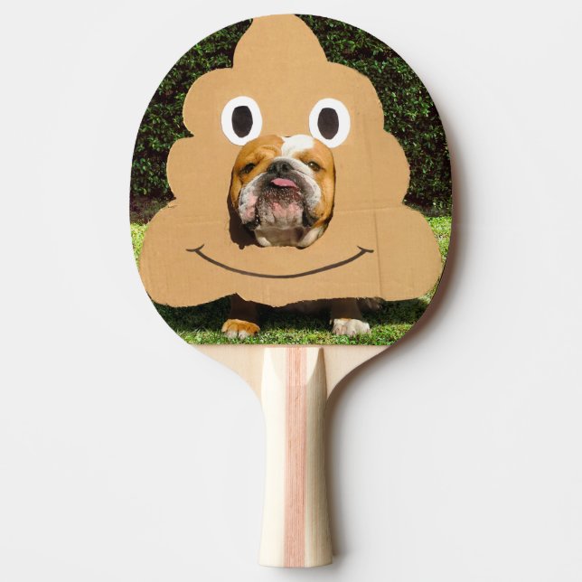 Pala De Ping Pong Perro con traje de Emoji de caca (Anverso)