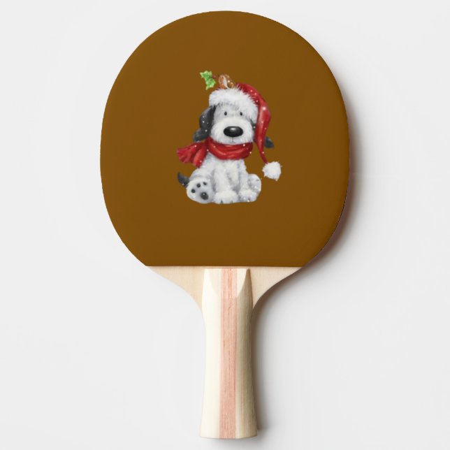Pala De Ping Pong Perro de Navidades con Santa Hat y Scarf (Anverso)